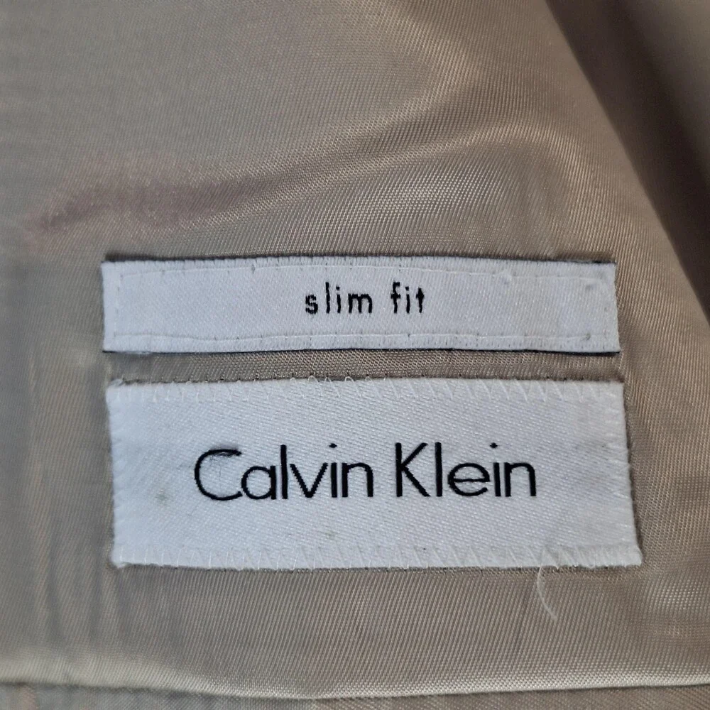 Calvin Klein Suit Mens 40 Long 32x31 Beige Stripe Double Vent 2 Btn Slim Fit